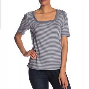 Susina Gray Striped Square Neck T-shirt